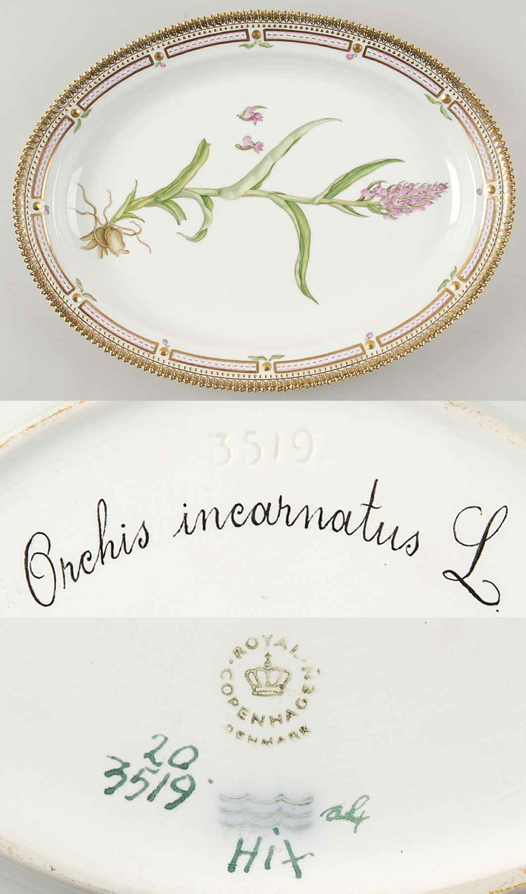 Flora Danica (1961 To Current) 17" Oval Serving Platter-Orchis incarnatus L by Royal Copenhagen-1