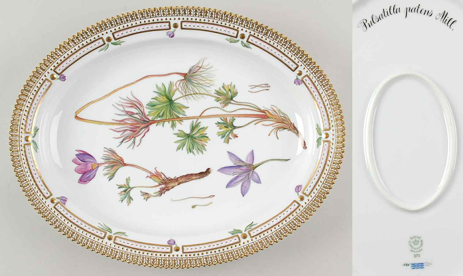 Flora Danica (1961 To Current) 14" Oval Serving Platter-Pulsatilla patens Mill by Royal Copenhagen-1