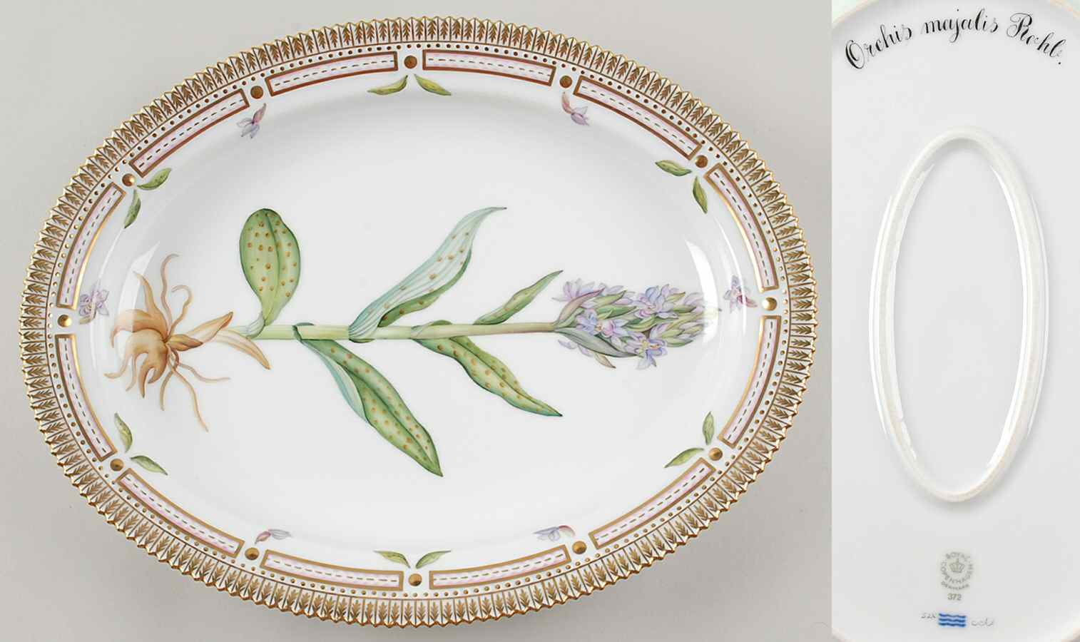 Flora Danica (1961 To Current) 14" Oval Serving Platter-Orchis majalis Rchb by Royal Copenhagen-1