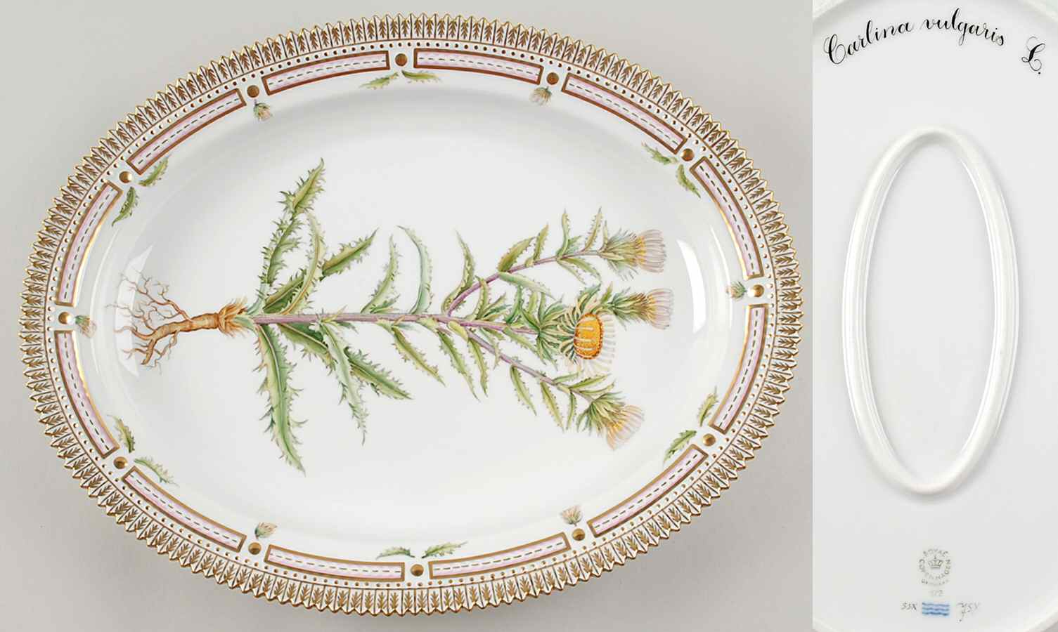 Flora Danica (1961 To Current) 14" Oval Serving Platter-Carlina vulgaris L by Royal Copenhagen-1