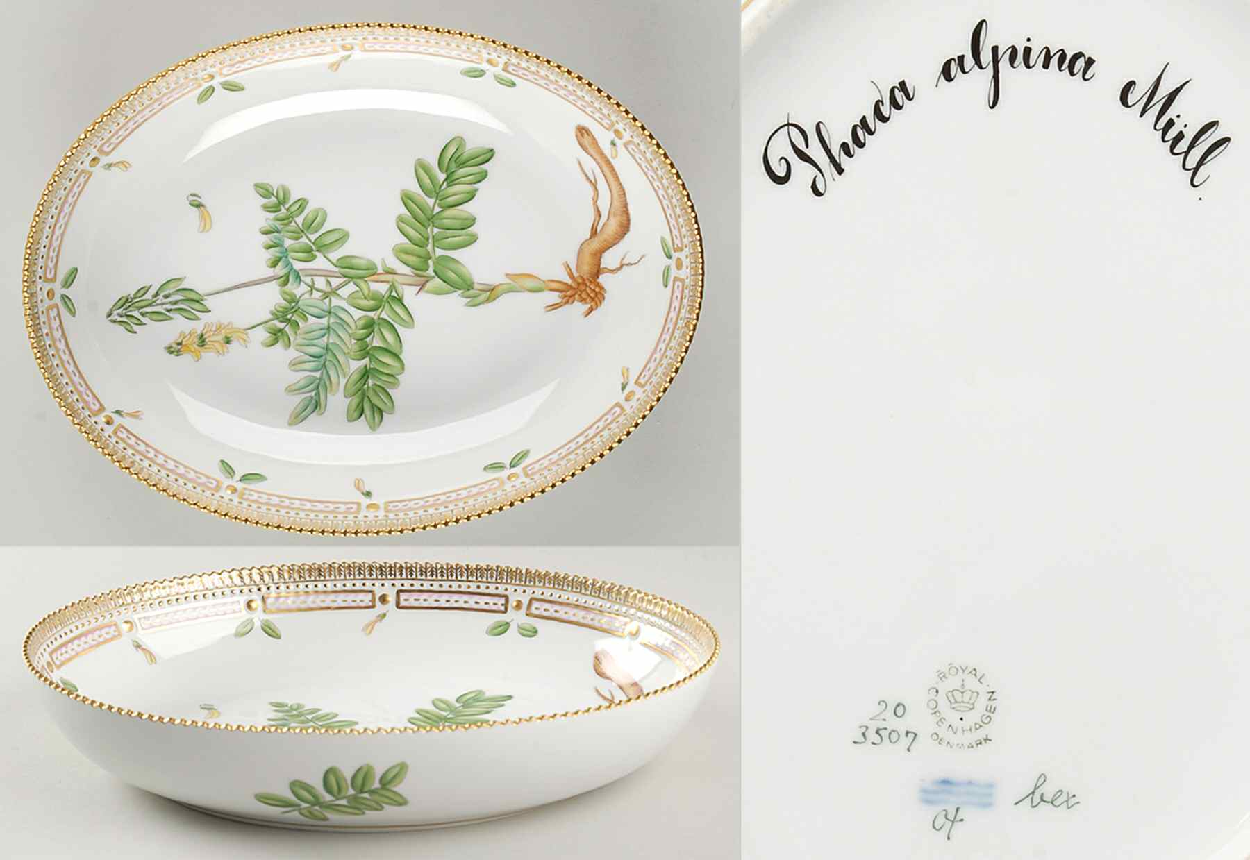 Flora Danica (1961 To Current) 10" Oval Salad Serving Bowl-Phaca alpina Mull by Royal Copenhagen-1