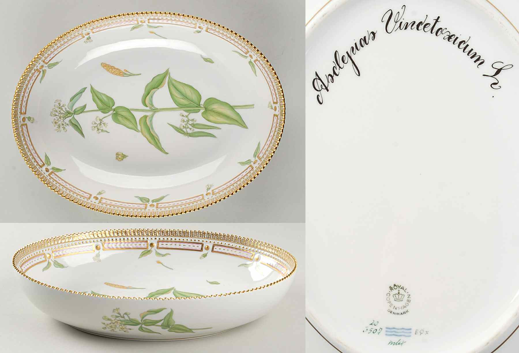 Flora Danica (1961 To Current) 10" Oval Salad Serving Bowl-Asclepias Vincetoxicum by Royal Copenhagen-1