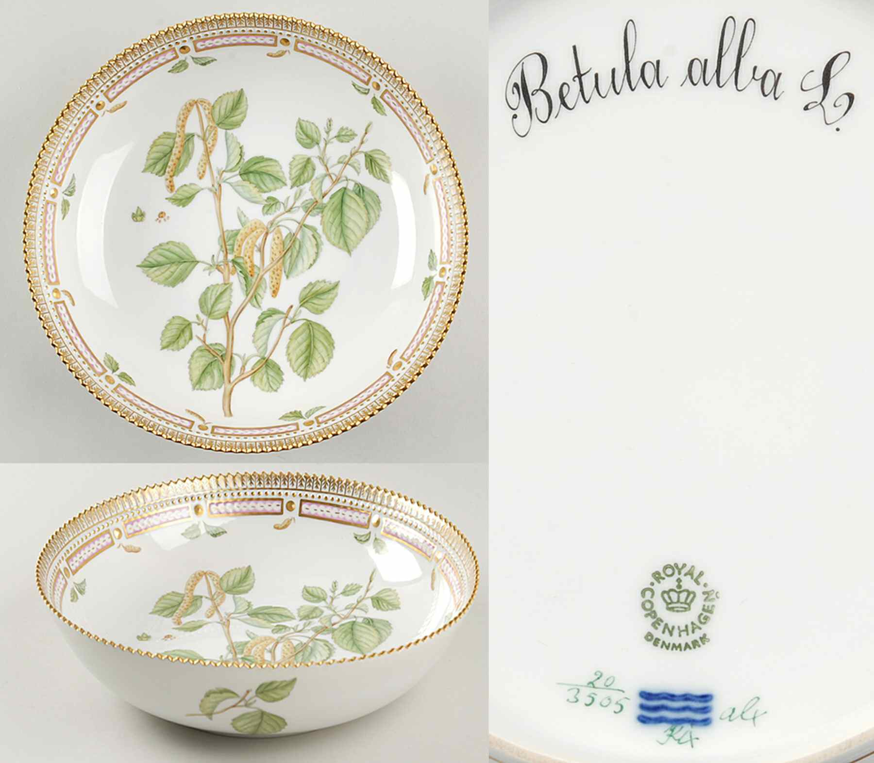 Flora Danica (1961 To Current) 10" Salad Serving Bowl-Betula alba L. by Royal Copenhagen-1