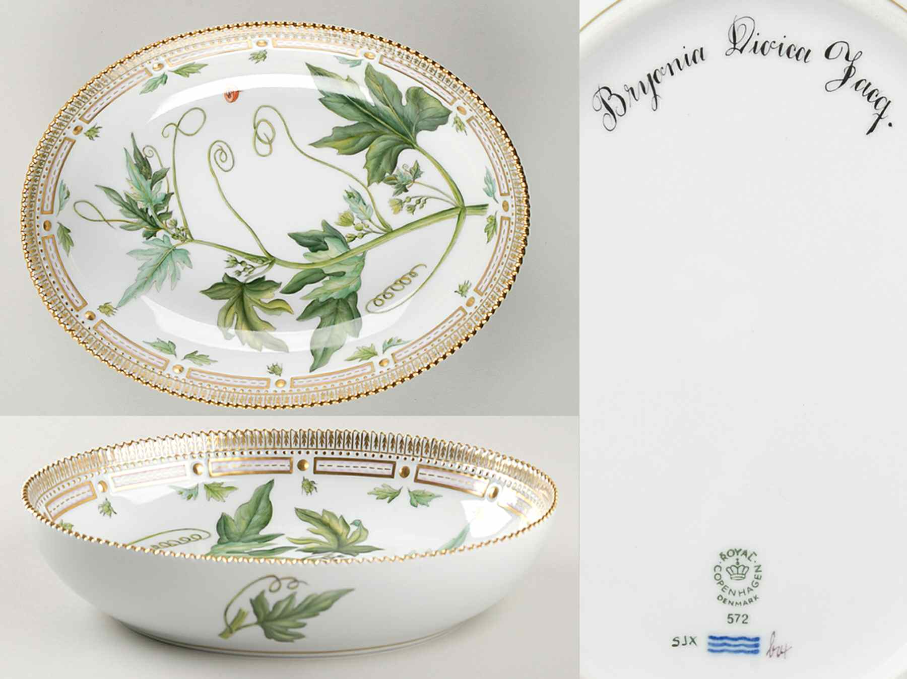 Flora Danica (1961 To Current) 9" Oval Salad Serving Bowl-Bryonia Dioica Jacq by Royal Copenhagen-1