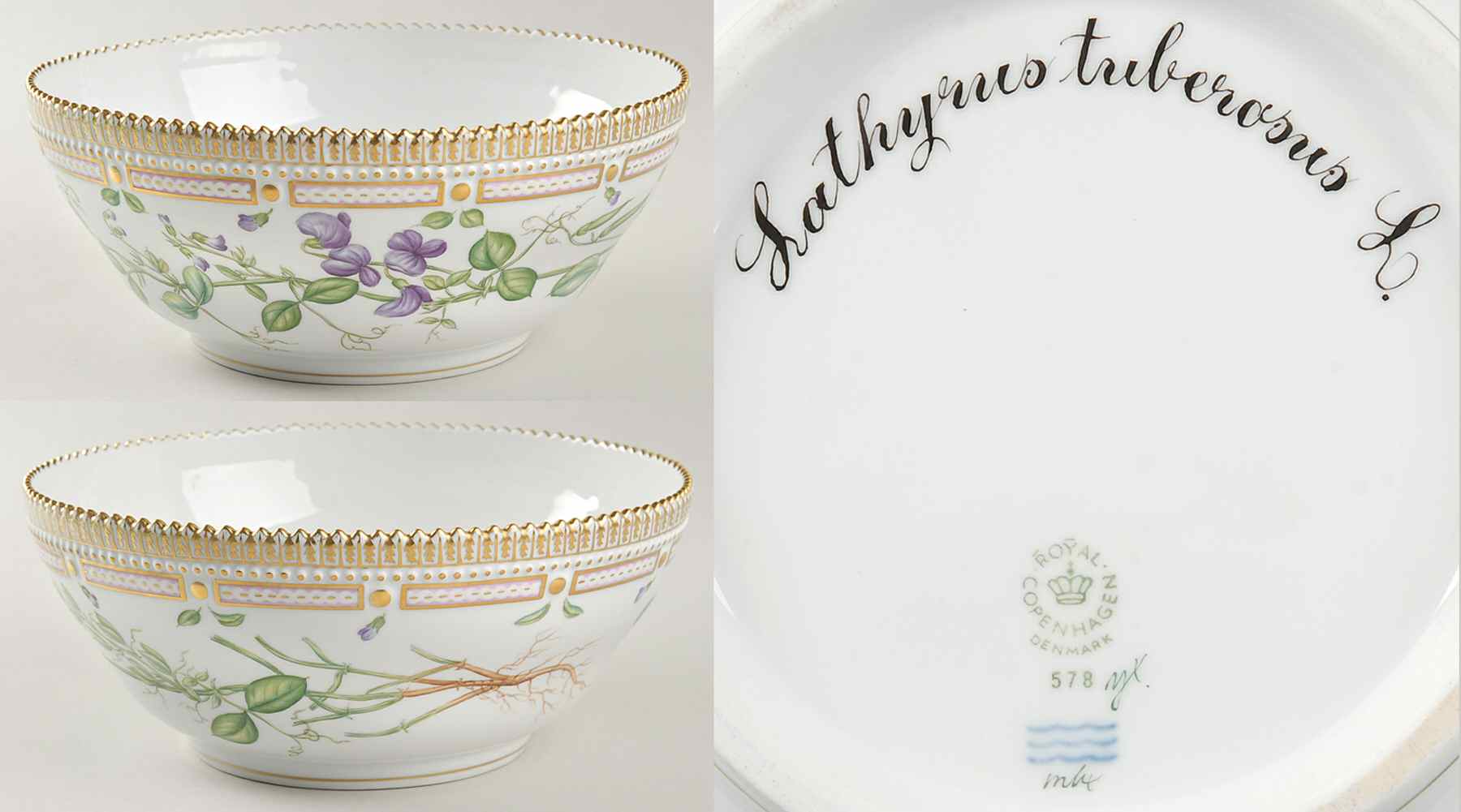 Flora Danica (1961 To Current) 9" Tapered Salad Serving Bowl-Lathyrus tuberosus by Royal Copenhagen-1