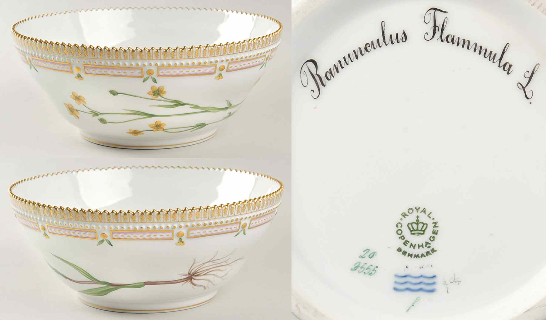 Flora Danica (1961 To Current) 9" Tapered Salad Serving Bowl-Ranunculus Flammula by Royal Copenhagen-1