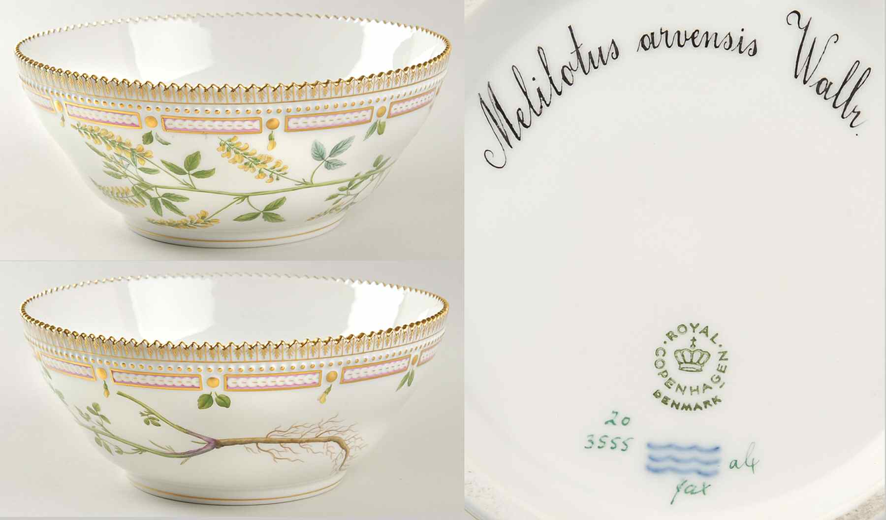 Flora Danica (1961 To Current) 9" Tapered Salad Serving Bowl-Melilotus arvensis W by Royal Copenhagen-1