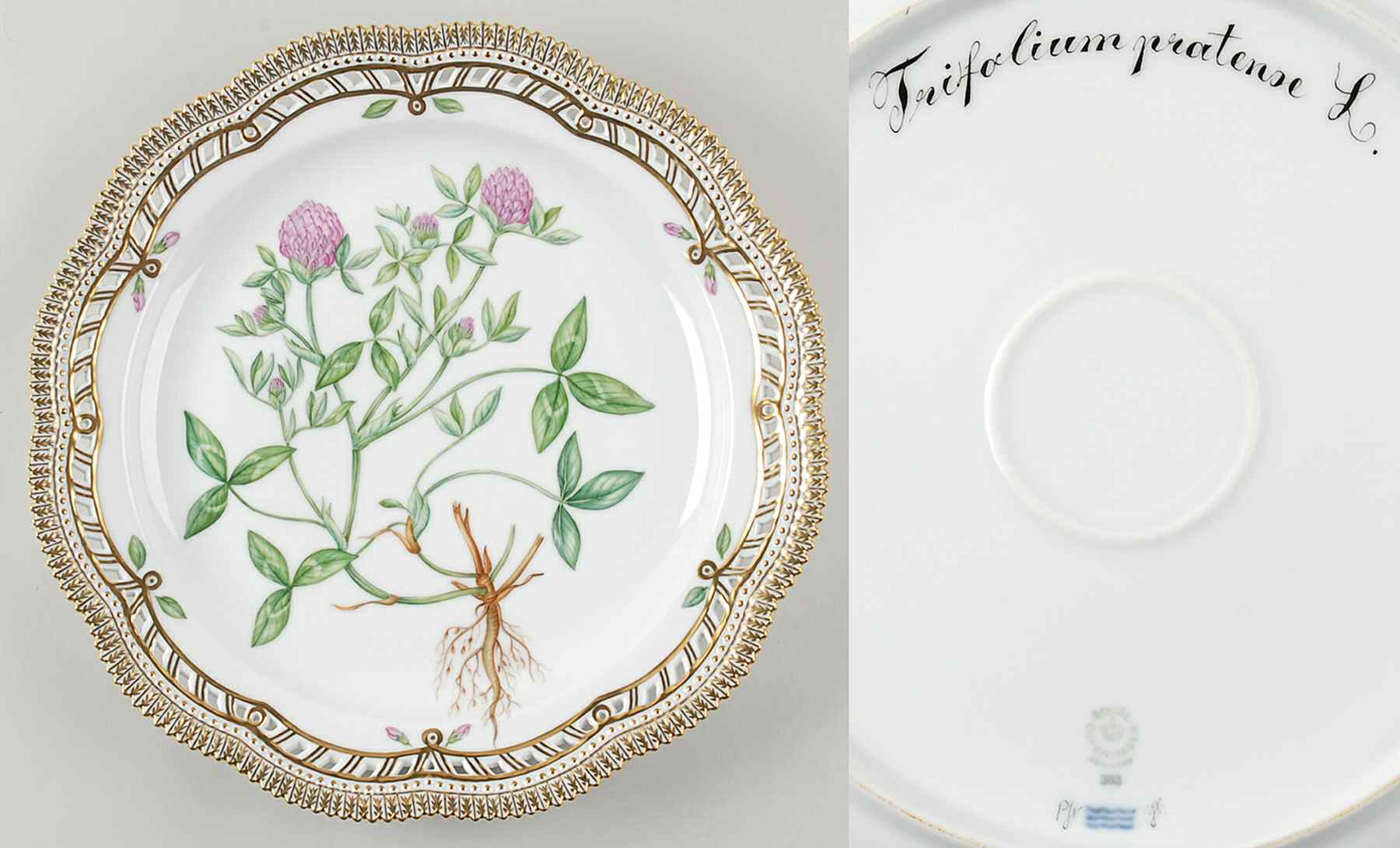 Flora Danica (1961 To Current) 13" Round Pierced Platter-Trifolium pratense L by Royal Copenhagen-1