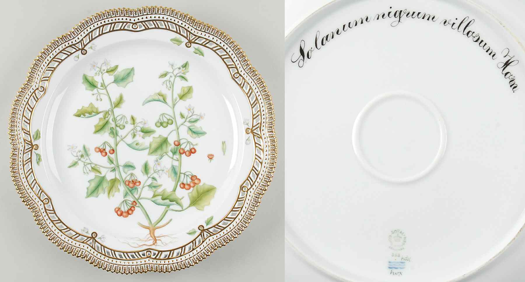 Flora Danica (1961 To Current) 13" Round Pierced Platter-Solanum nigrum villosum by Royal Copenhagen-1