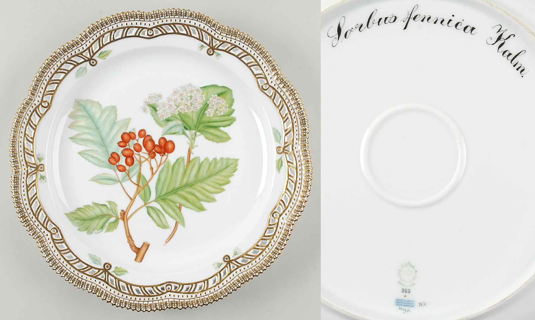 Flora Danica (1961 To Current) 13" Round Pierced Platter-Sorbus fennica Kalm by Royal Copenhagen-1