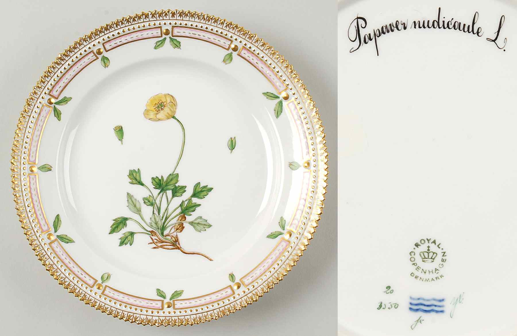 Flora Danica (1961 To Current) Luncheon Plate-Papaver nudicaule L. by Royal Copenhagen-1