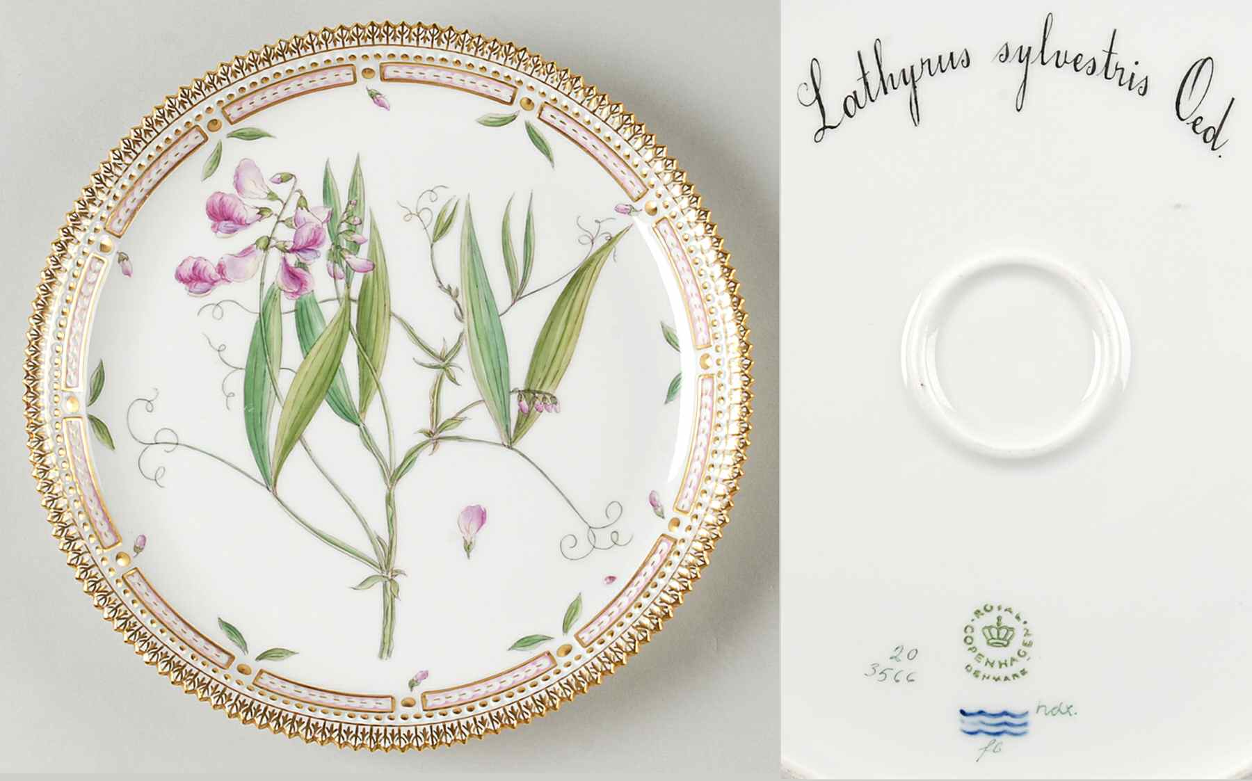 Flora Danica (1961 To Current) 9" Round Tray-Lathyrus sylvestris Oed by Royal Copenhagen-1