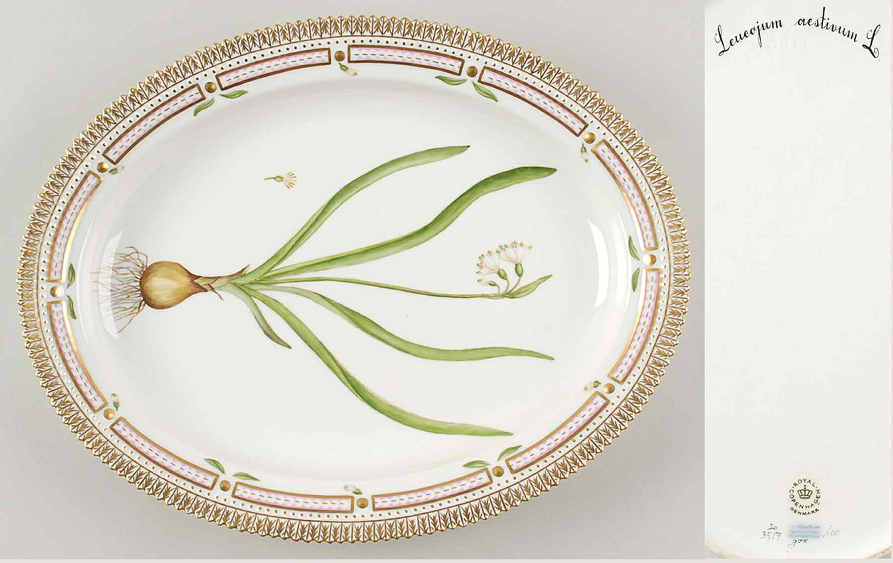 Flora Danica (1961 To Current) 14" Oval Serving Platter-Leucojum aestivum L by Royal Copenhagen-1