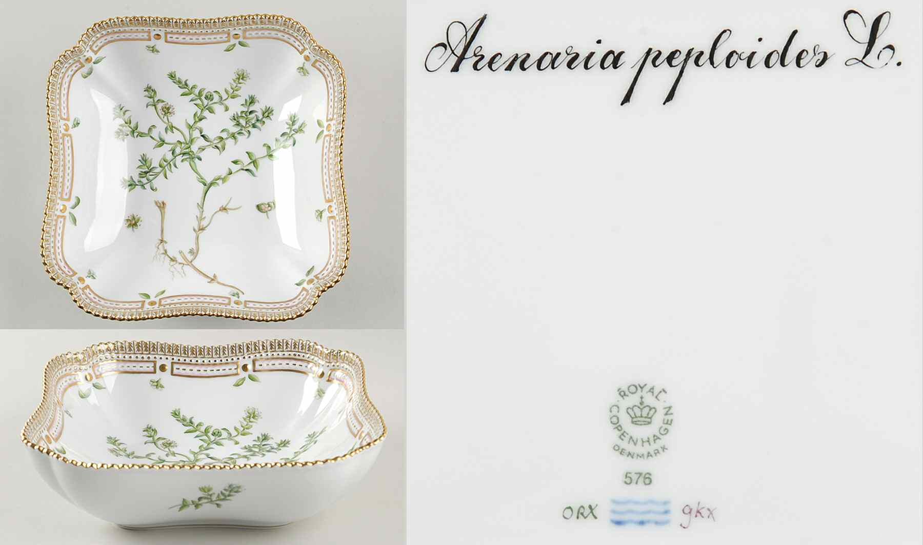 Flora Danica (1961 To Current) 8" Square Salad Serving Bowl-Arenaria peploides L by Royal Copenhagen-1