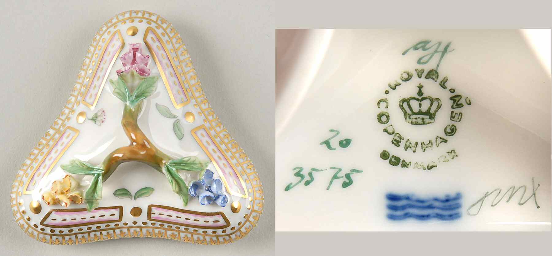 Flora Danica (1961 To Current) Lid for Triangular Custard Cup-No Decal by Royal Copenhagen-1