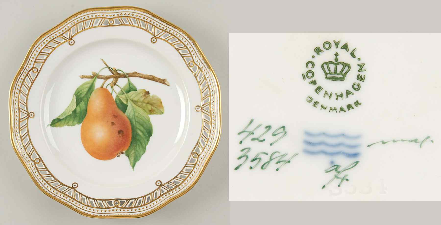 Flora Danica (1961 To Current) Pierced Fruit Service Plate W/Smooth Edge-Pear by Royal Copenhagen-1