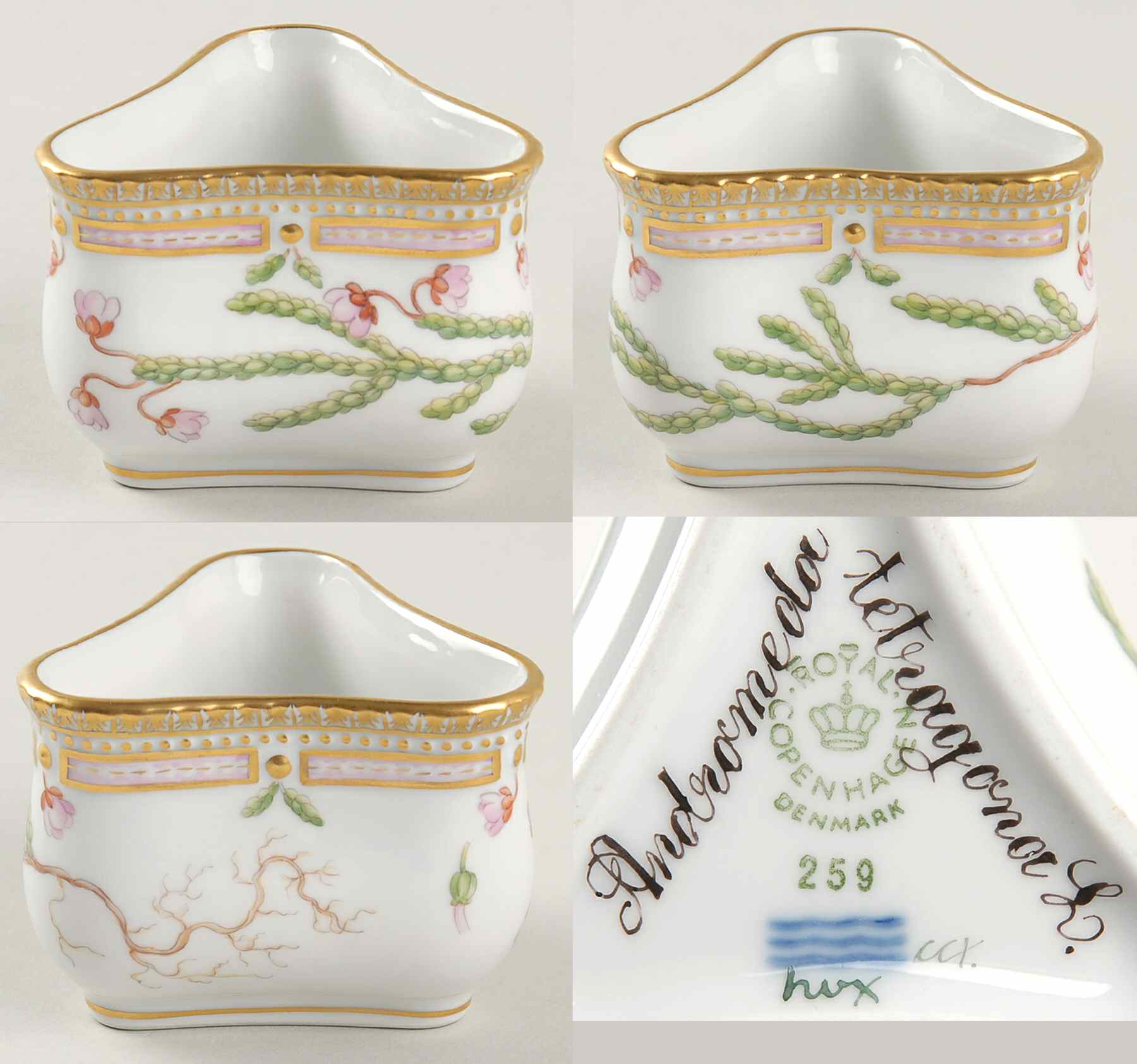Flora Danica (1961 To Current) Triangular Custard Cup-Andromeda tetragona L by Royal Copenhagen-1