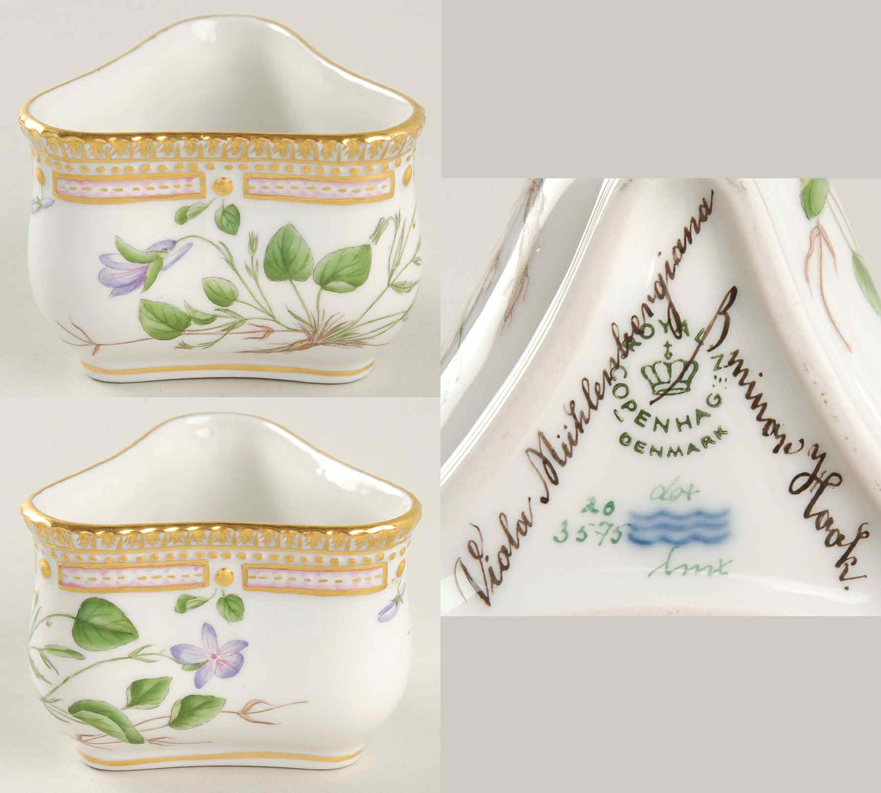 Flora Danica (1961 To Current) Triangular Custard Cup-Viola Muhlenbergiana B mino by Royal Copenhagen-1
