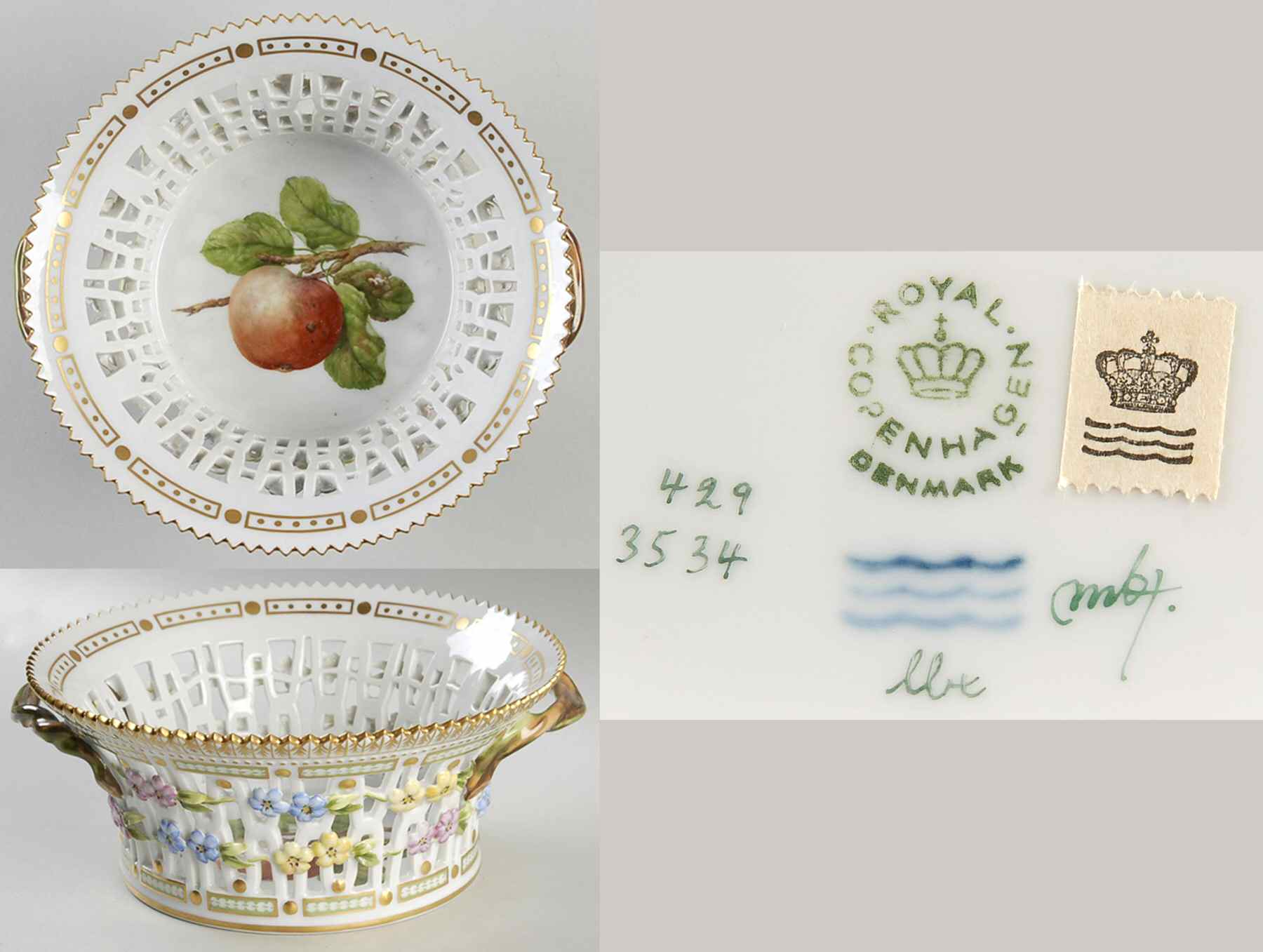 Flora Danica (1961 To Current) 8" Round Fruit Basket-Apple by Royal Copenhagen-1