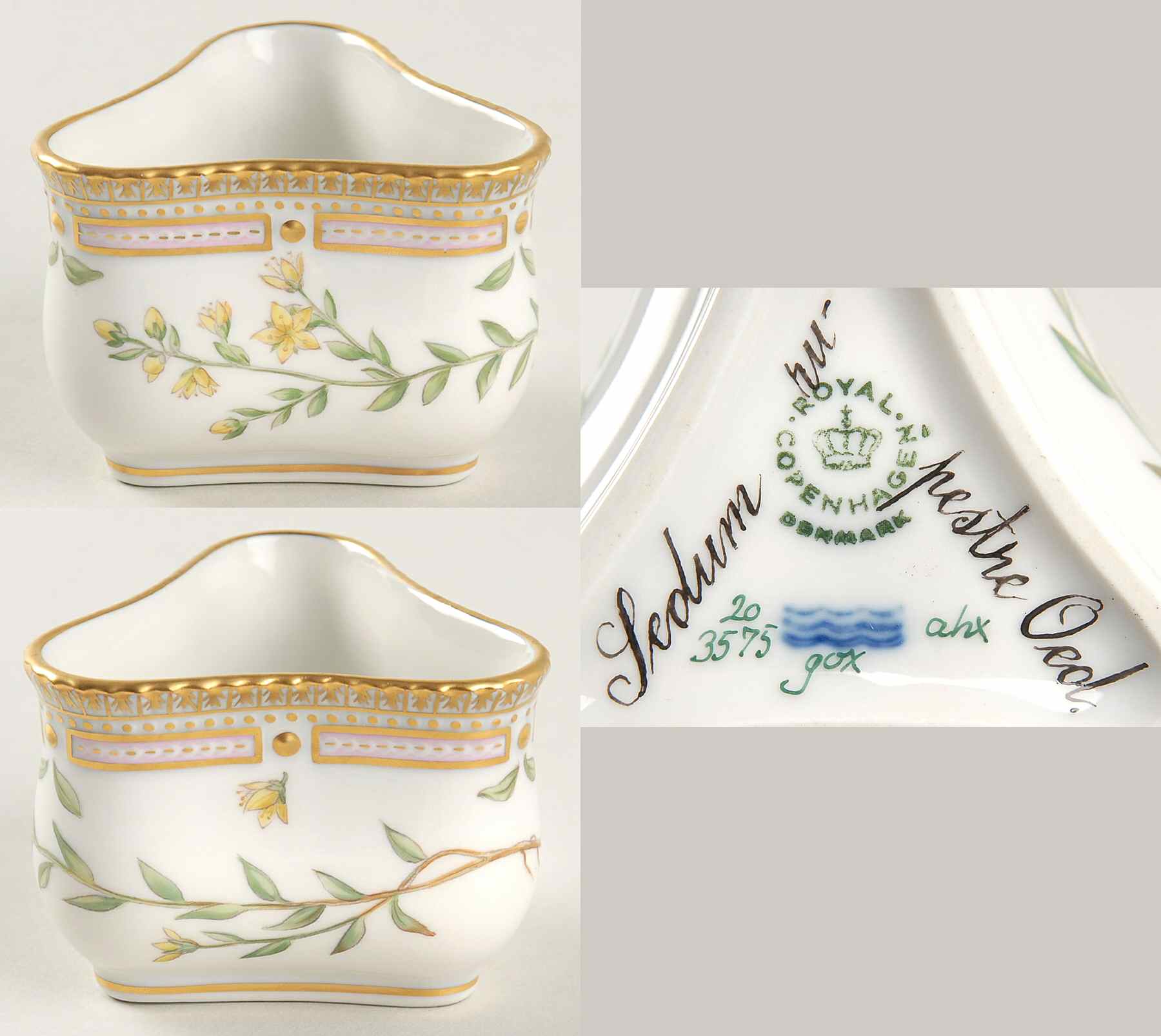 Flora Danica (1961 To Current) Triangular Custard Cup-Sedum rupestre Oed by Royal Copenhagen-1