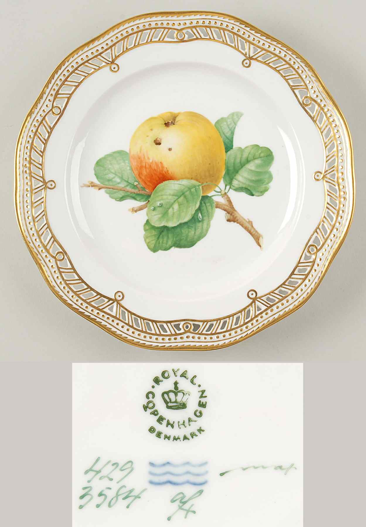 Flora Danica (1961 To Current) Pierced Fruit Service Plate W/Smooth Edge-Apple by Royal Copenhagen-1