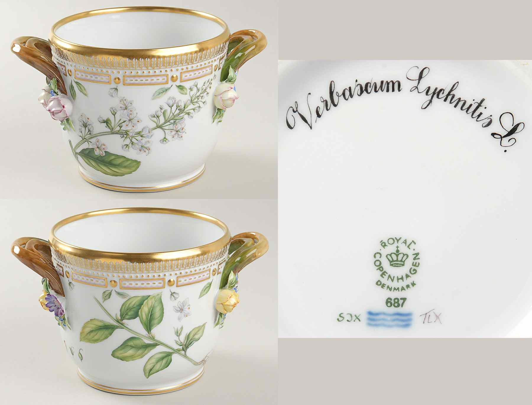 Flora Danica (1961 To Current) Small Round Wine Cooler/Cache Pot-Verbascum Lychni by Royal Copenhagen-1