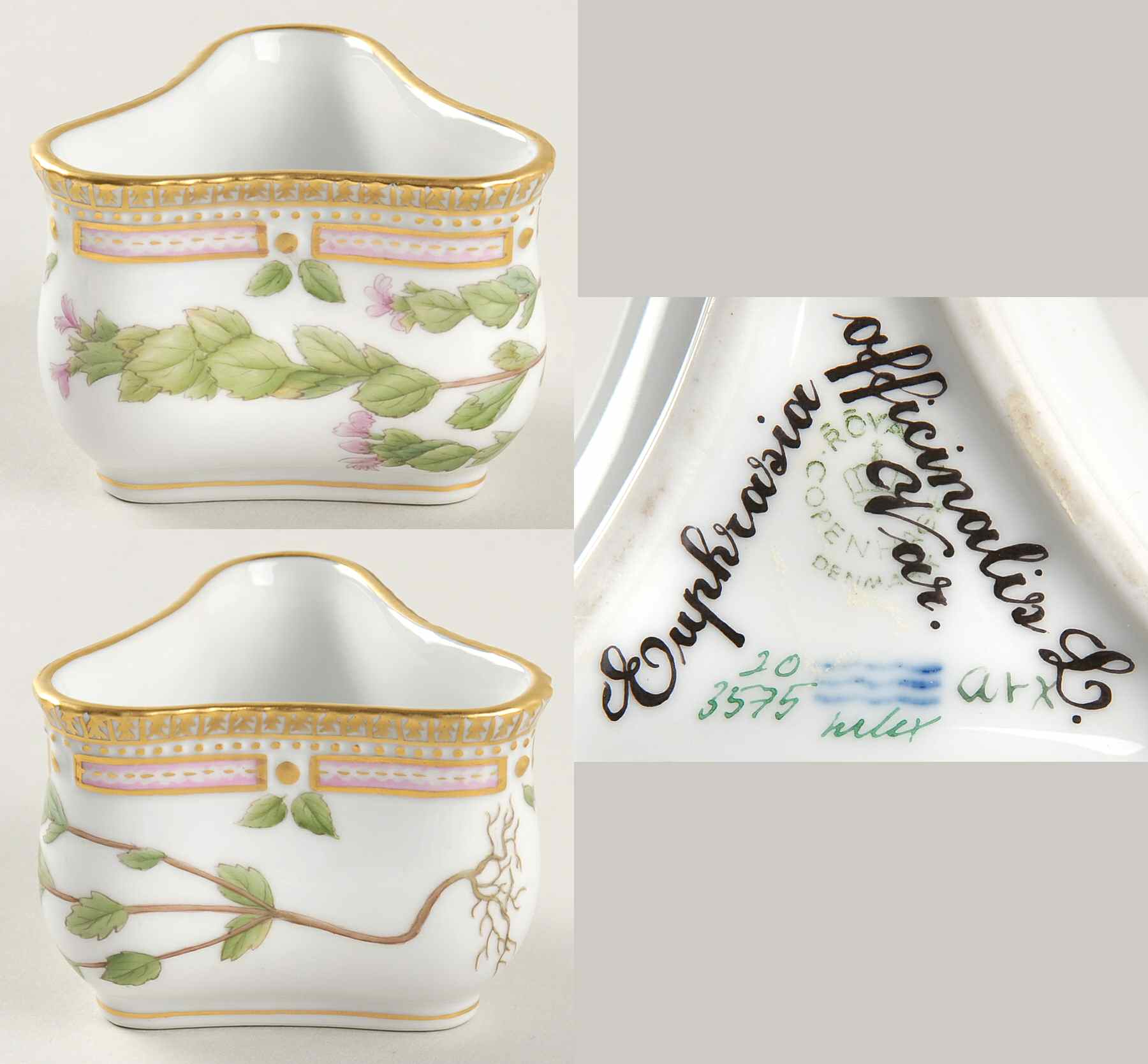 Flora Danica (1961 To Current) Triangular Custard Cup-Euphrasia officinalis L Var by Royal Copenhagen-1