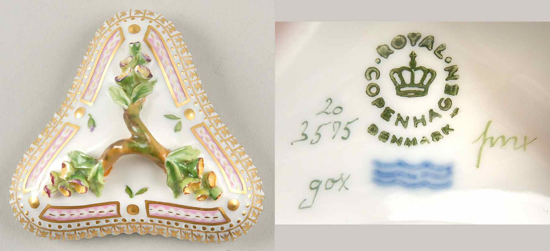 Flora Danica (1961 To Current) Lid for Triangular Custard Cup-No Decal by Royal Copenhagen-1