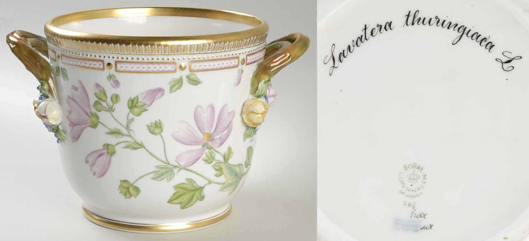 Flora Danica (1961 To Current) Large Round Wine Cooler/Cachepot-Lavatera thuringi by Royal Copenhagen-1
