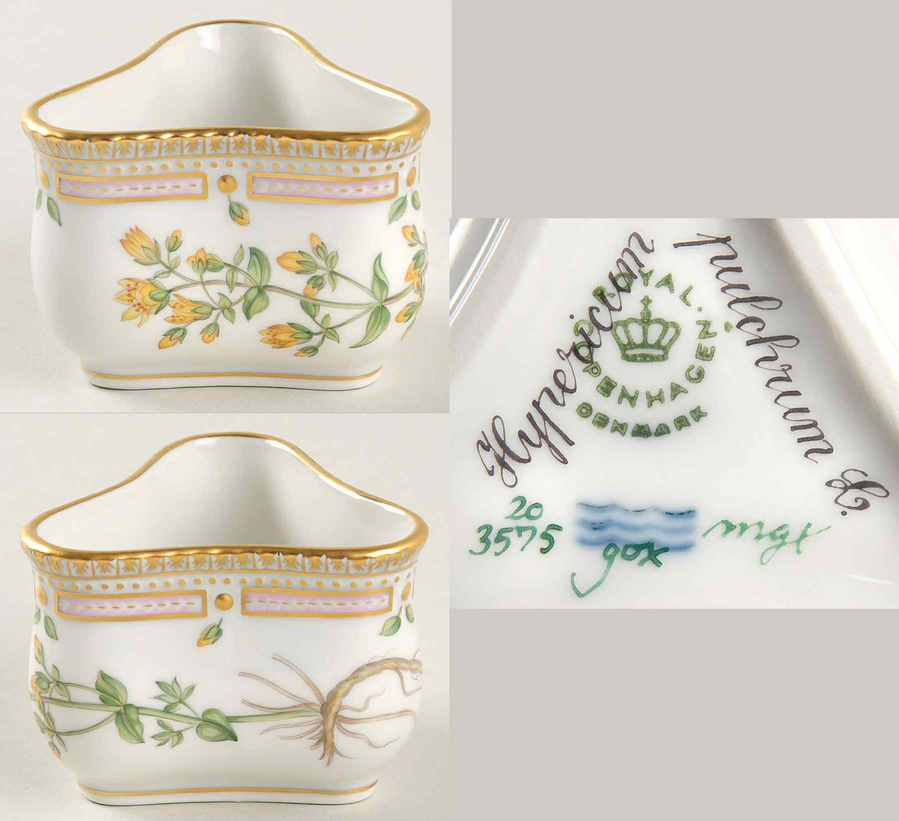 Flora Danica (1961 To Current) Triangular Custard Cup-Hypericum pulchrum L by Royal Copenhagen-1