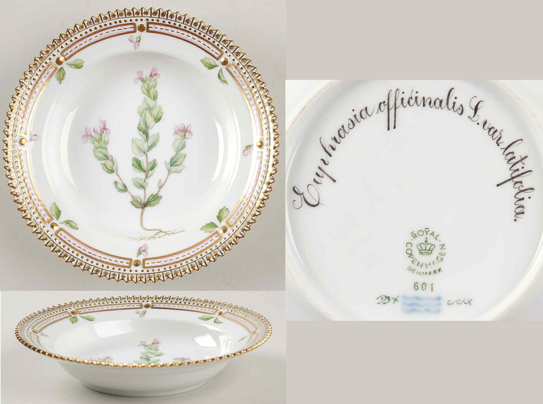 Flora Danica (1961 To Current) Girl Child's Bowl-Euphrasia officinalis L var lati by Royal Copenhagen-1