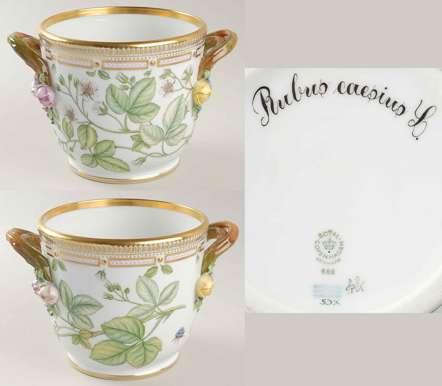 Flora Danica (1961 To Current) Large Round Wine Cooler/Cachepot-Rubus caesius L by Royal Copenhagen-1