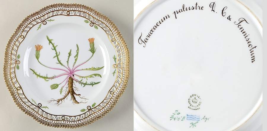 Flora Danica (1961 To Current) 10" Pierced Dinner Plate/Fruit Std-Taraxacum palus by Royal Copenhagen-1