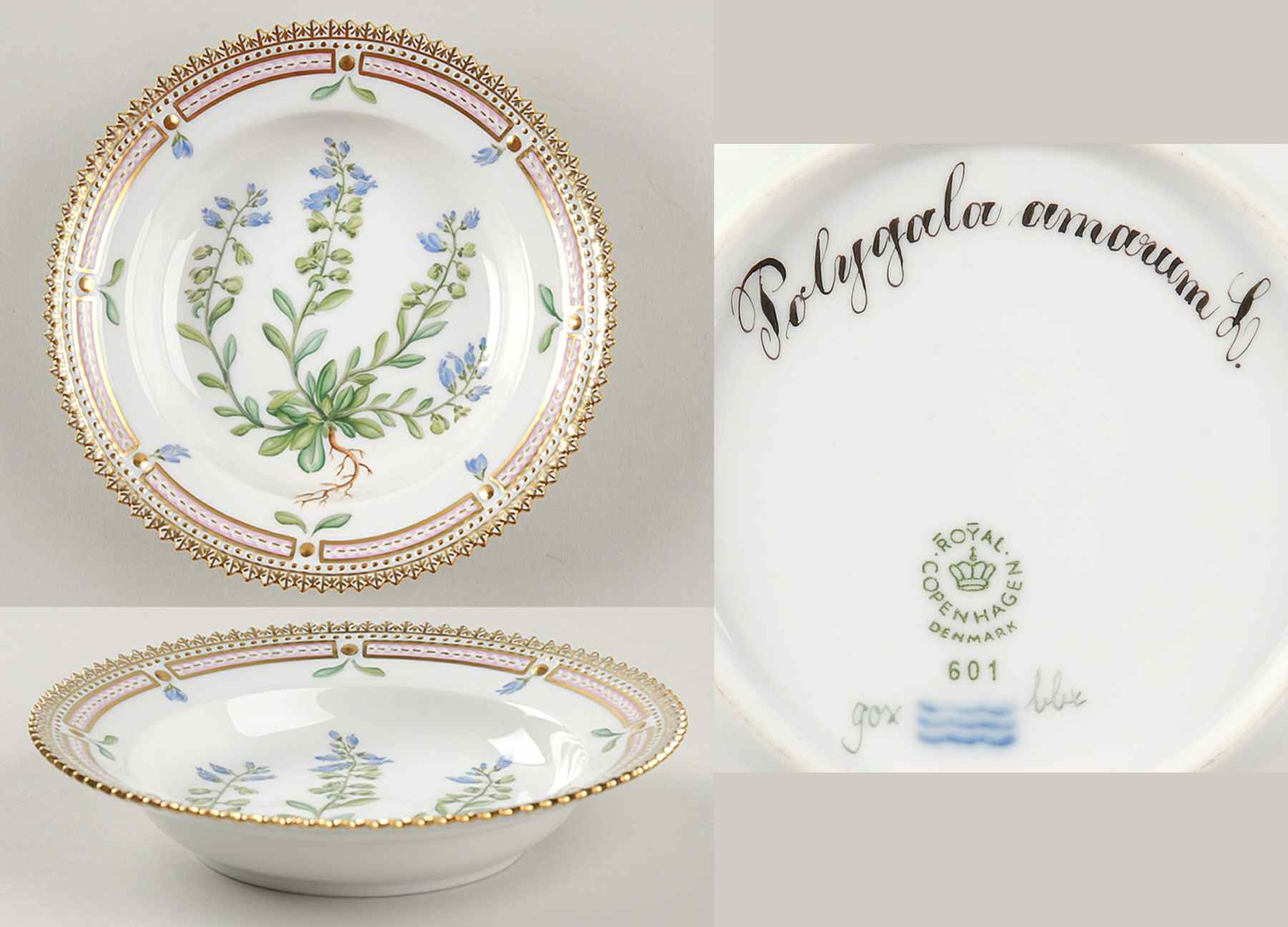 Flora Danica (1961 To Current) Boy Child's Bowl-Polygala amarum L by Royal Copenhagen-1