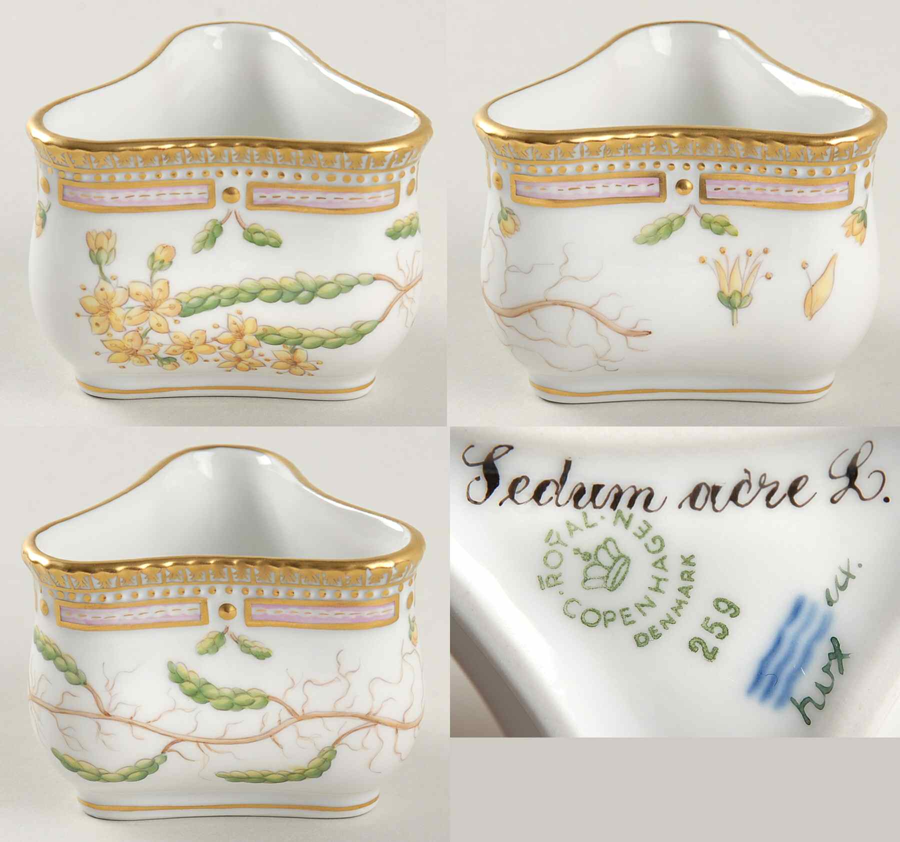 Flora Danica (1961 To Current) Triangular Custard Cup-Sedum acre L by Royal Copenhagen-1