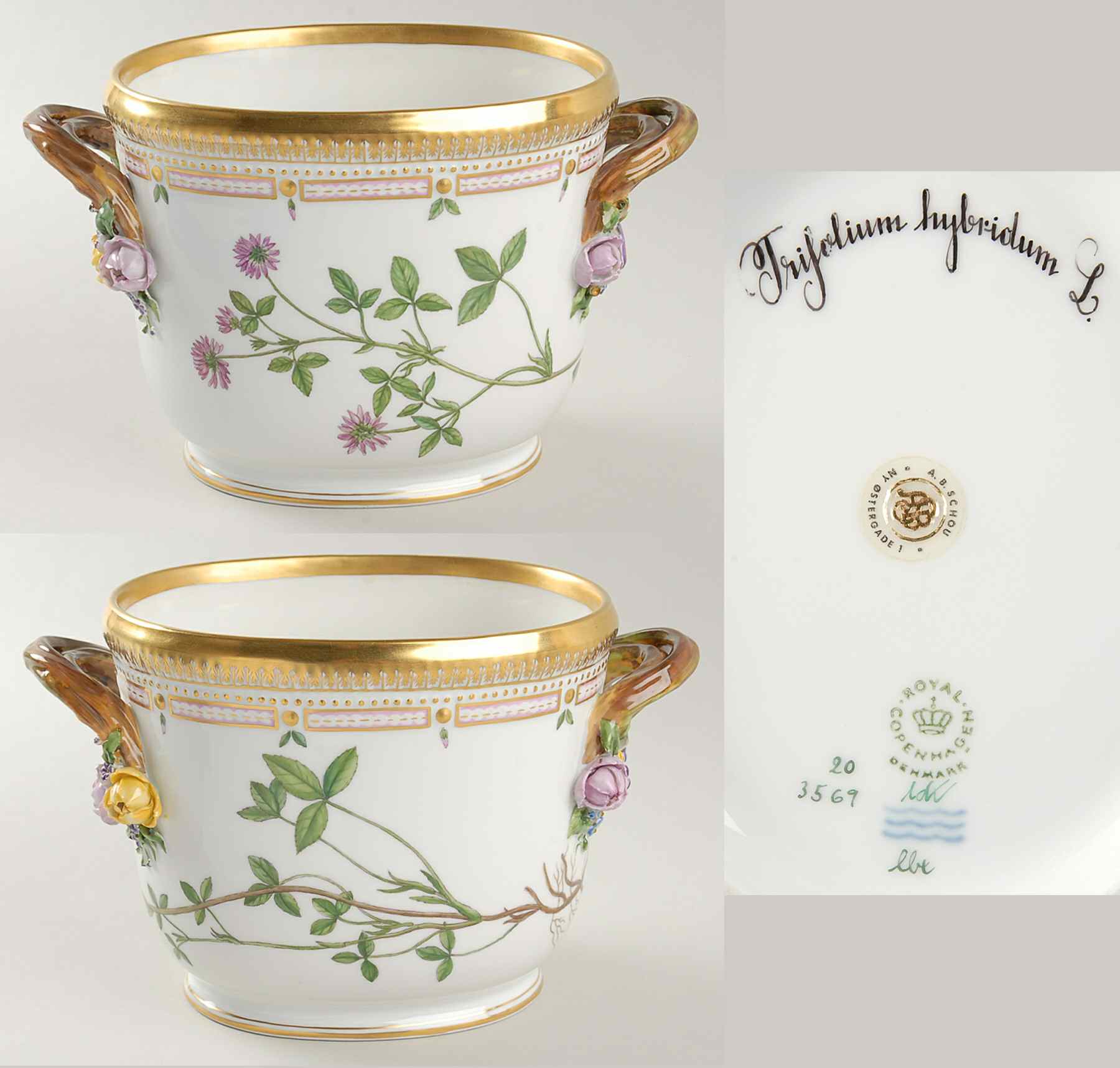 Flora Danica (1961 To Current) Oval Wine Cooler/Cache Pot-Trifolium hybridum L by Royal Copenhagen-1