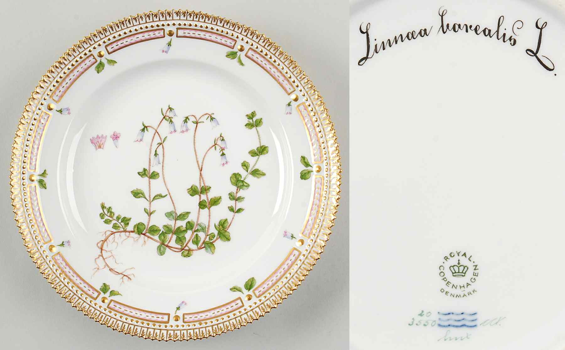 Flora Danica (1961 To Current) Luncheon Plate-Linnaea borealis L by Royal Copenhagen-1