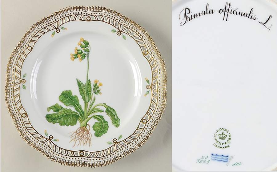 Flora Danica (1961 To Current) 10" Pierced Dinner Plate/Fruit Std-Primula offici by Royal Copenhagen-1