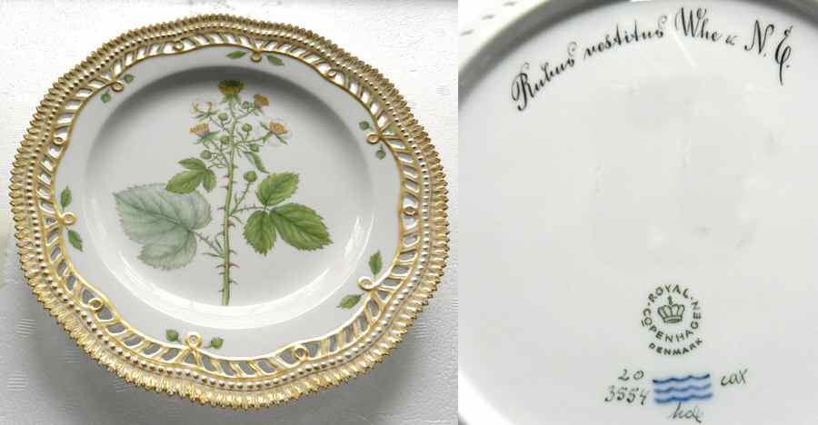 Flora Danica (1961 To Current) 9" Pierced Luncheon Plate/Fruit Std-Rubus vestitus by Royal Copenhagen-1