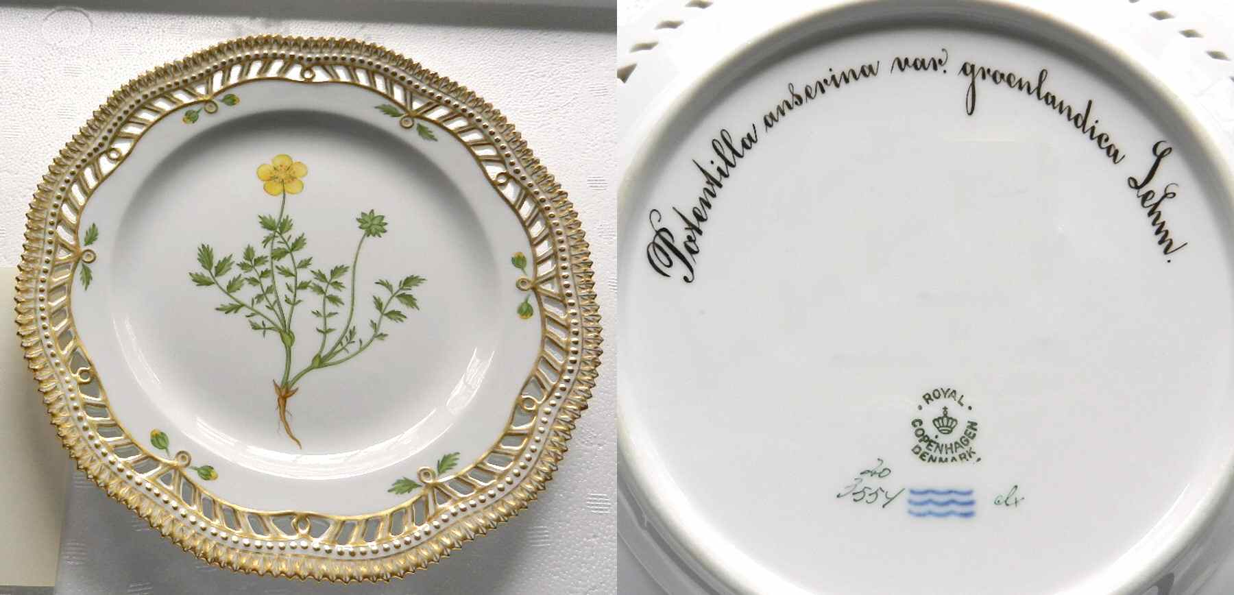 Flora Danica (1961 To Current) 9" Pierced Luncheon Plate/Fruit Std-Potentilla ans by Royal Copenhagen-1