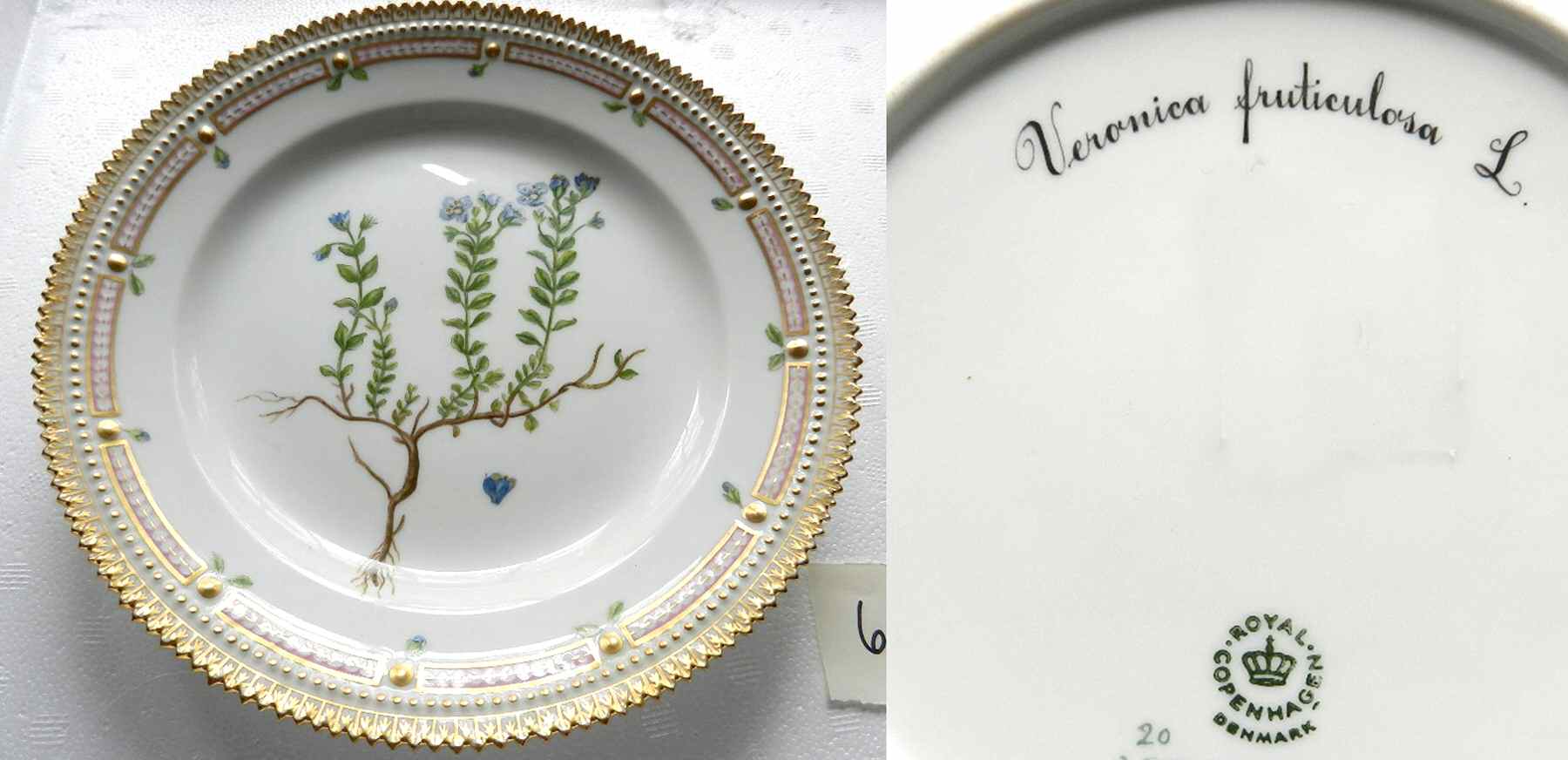 Flora Danica (1961 To Current) Luncheon Plate-Veronica fruticulosa L by Royal Copenhagen-1