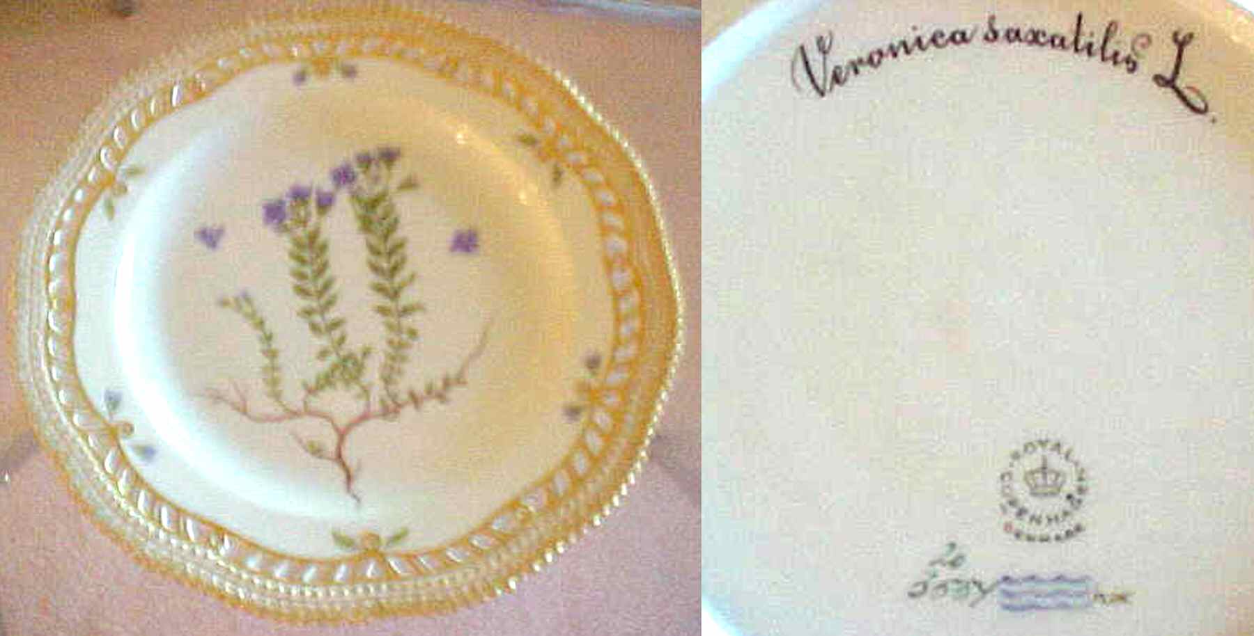 Flora Danica (1961 To Current) 9" Pierced Luncheon Plate/Fruit Std-Veronica saxat by Royal Copenhagen-1