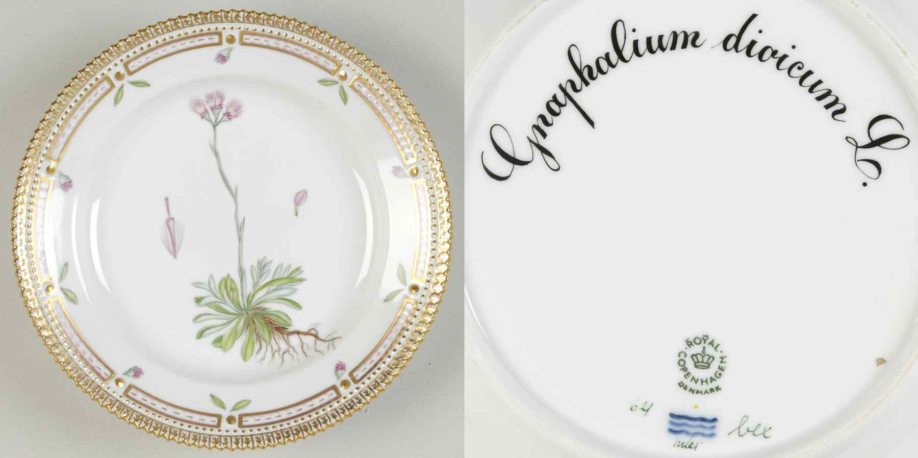 Flora Danica (1961 To Current) Salad Plate-Gnaphalium dioicum L by Royal Copenhagen-1