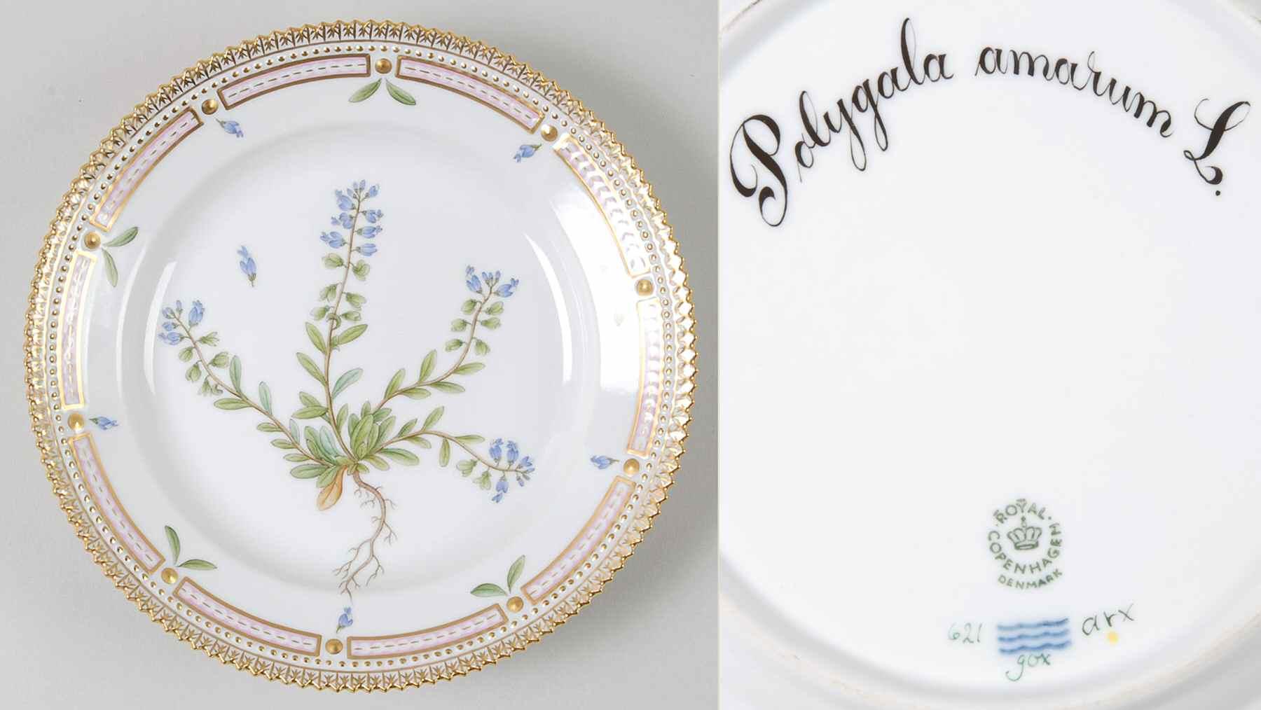Flora Danica (1961 To Current) Salad Plate-Polygala amarum L by Royal Copenhagen-1
