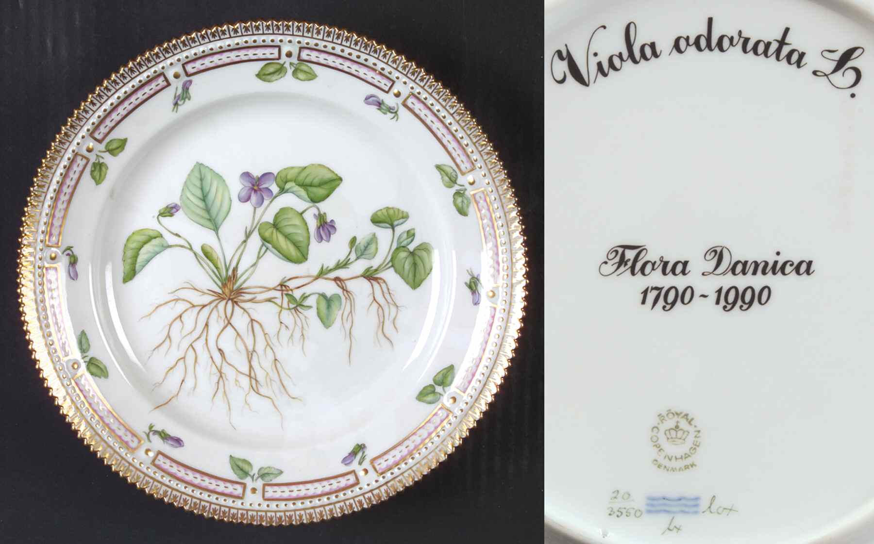 Flora Danica (1961 To Current) Jubilee Luncheon Plate-Viola odorata L by Royal Copenhagen-1