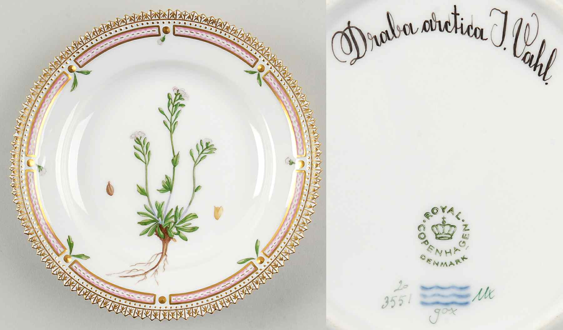 Flora Danica (1961 To Current) Dessert/Pie Plate-Draba arctica J vahl by Royal Copenhagen-1