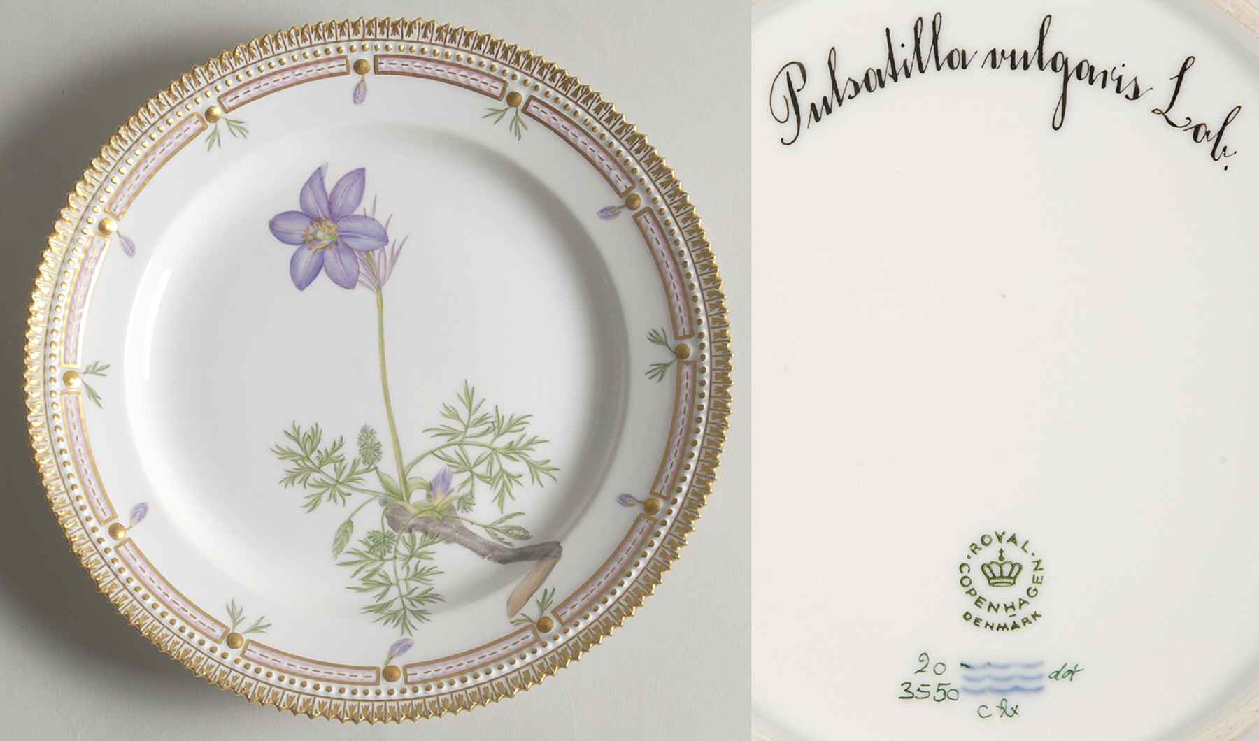 Flora Danica (1961 To Current) Luncheon Plate-Pulsatilla vulgaris Lob by Royal Copenhagen-1