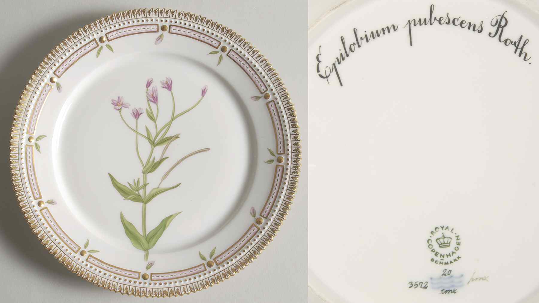 Flora Danica (1961 To Current) Luncheon Plate-Epilobium pubescens Roth by Royal Copenhagen-1