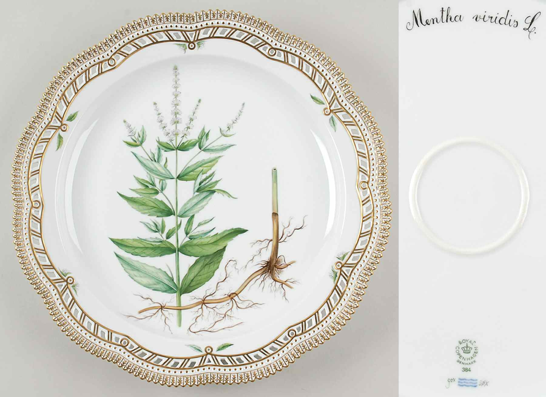 Flora Danica (1961 To Current) 14" Round Pierced Platter-Mentha viridis L by Royal Copenhagen-1