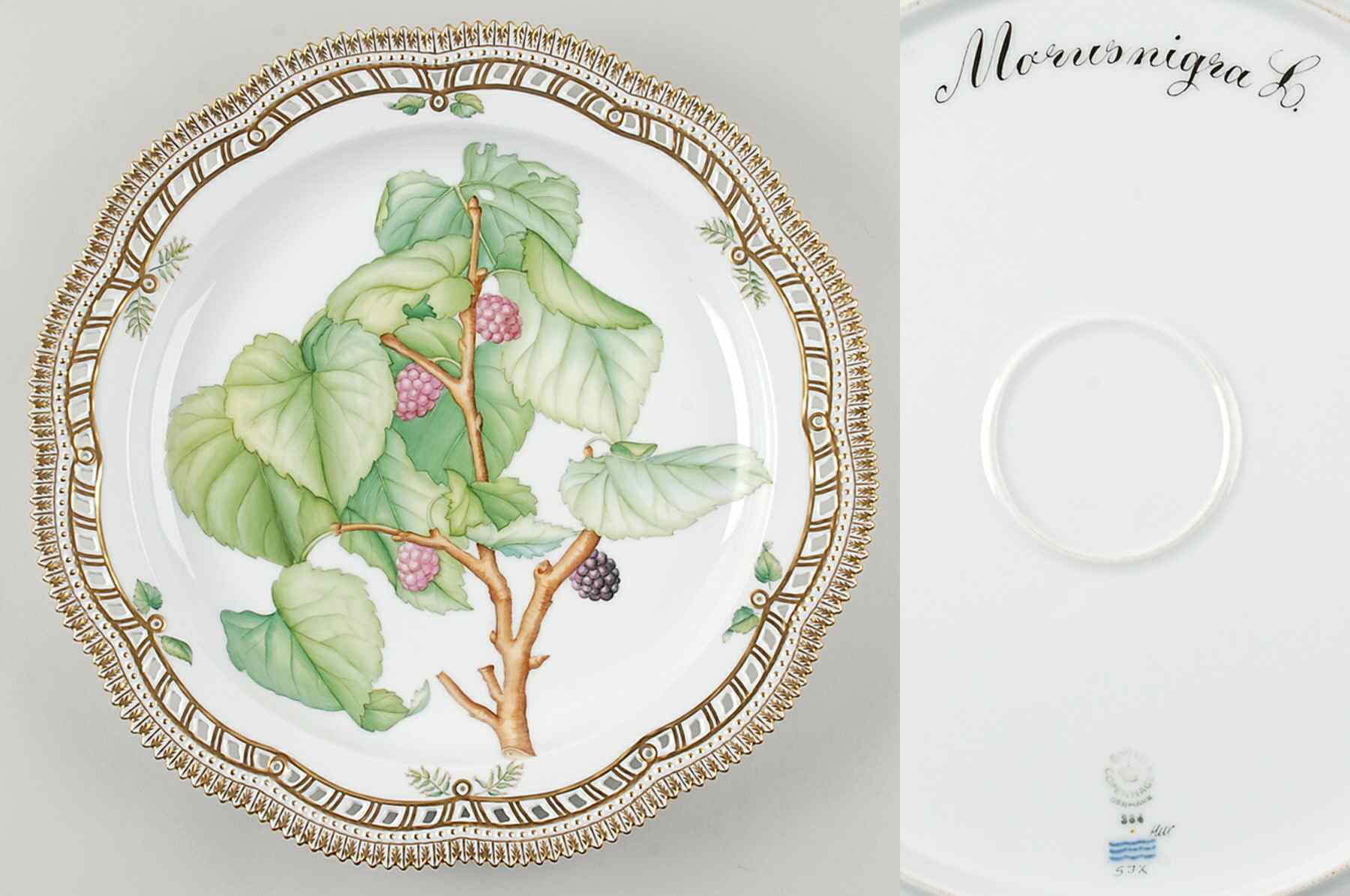 Flora Danica (1961 To Current) 14" Round Pierced Platter-Morus nigra L by Royal Copenhagen-1